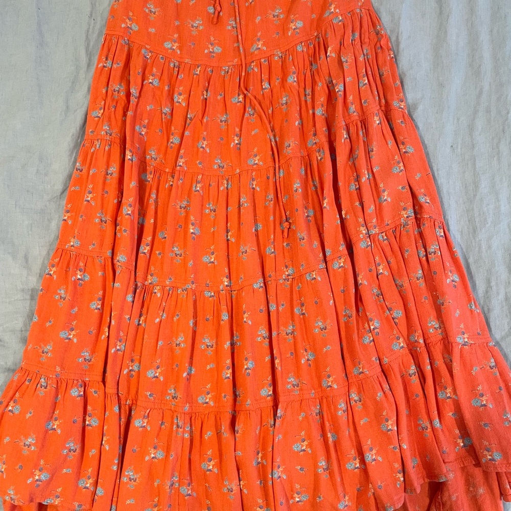 Free People Floral Coral Women's Tiered Maxi Skirt- XS